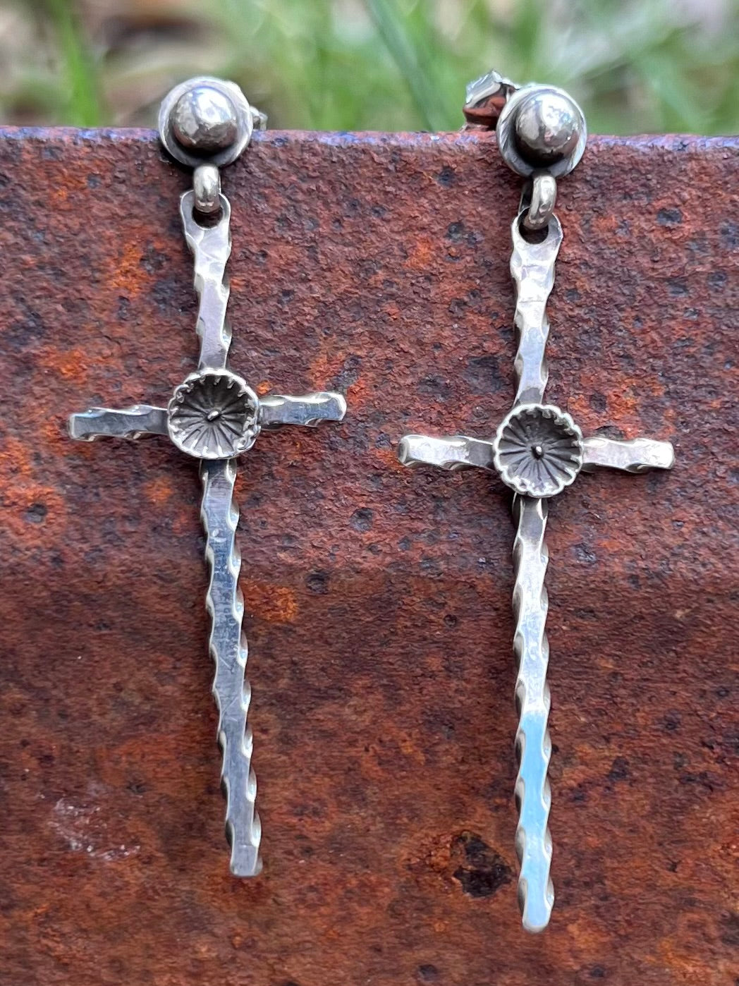 Sterling Flower Cross Earrings