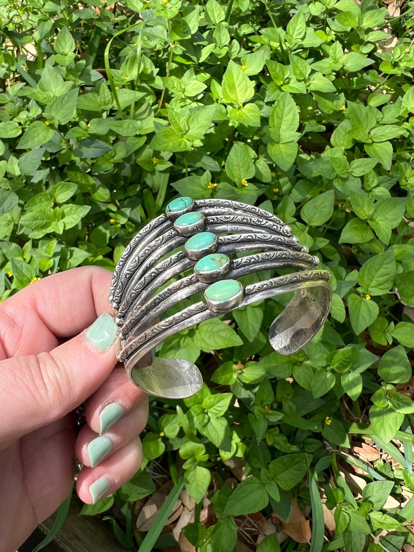5 Band Scroll Turquoise Cuff