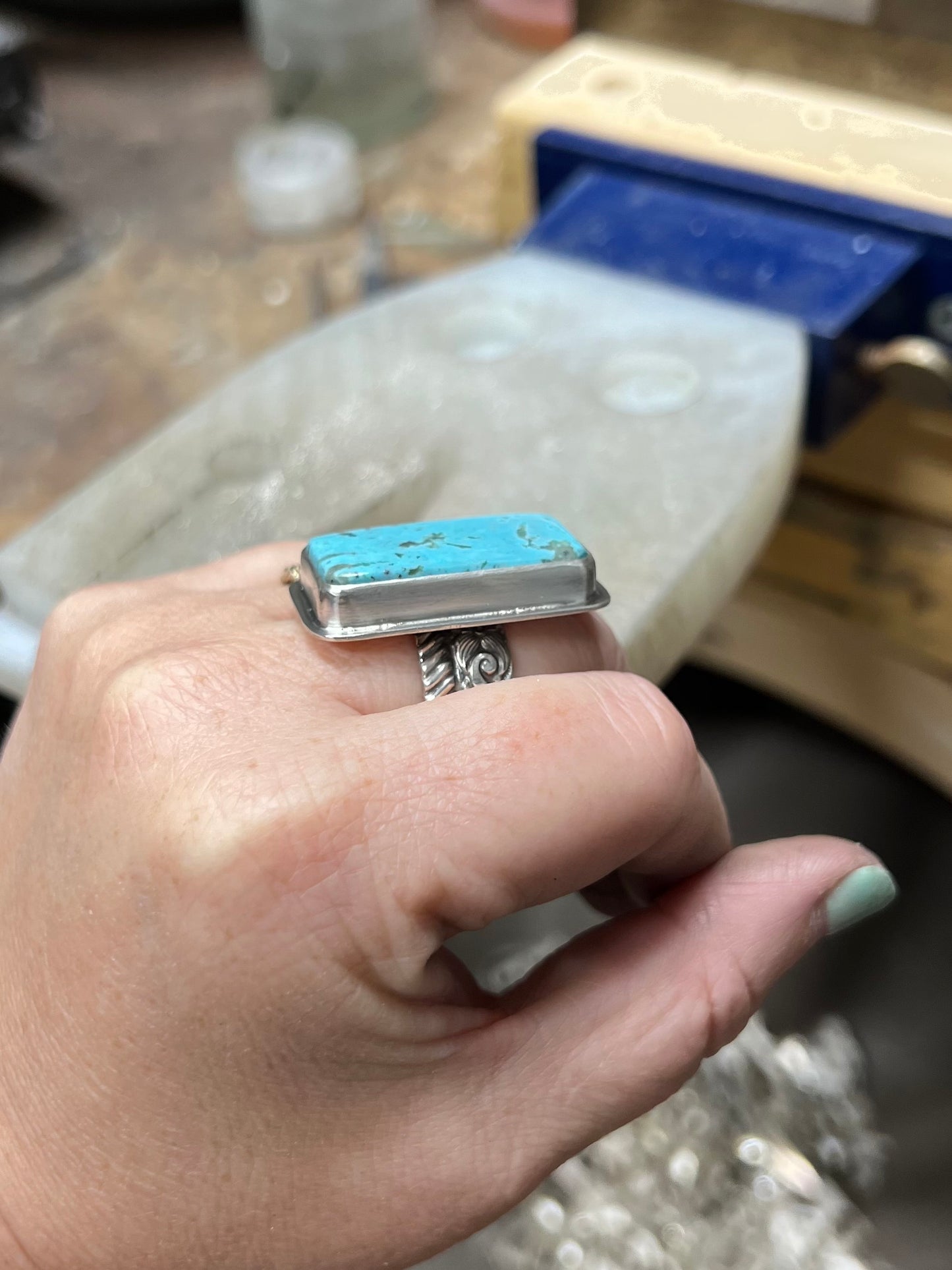 Square Kingman with Custom Band - Ring