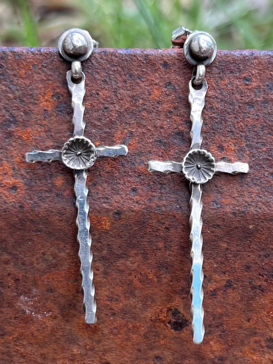 Sterling Flower Cross Earrings