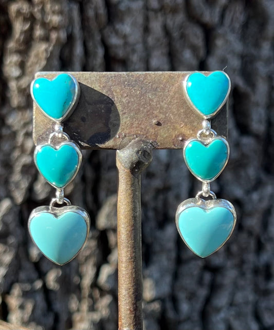 Kingman Turquoise Ombré Heart Dangles